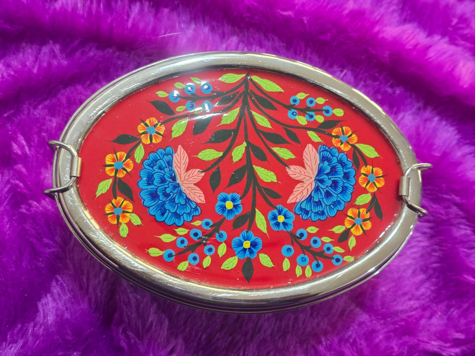 Hand painted Bento lunch box, Steel lunch box, hand painted lunch box ,Indian tiffin box, Stainless steel bento box ,Enamelware tiffin box